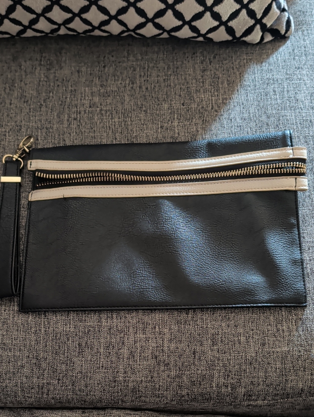 Big Buddha Black Wristlet Clutch with Cream Trim